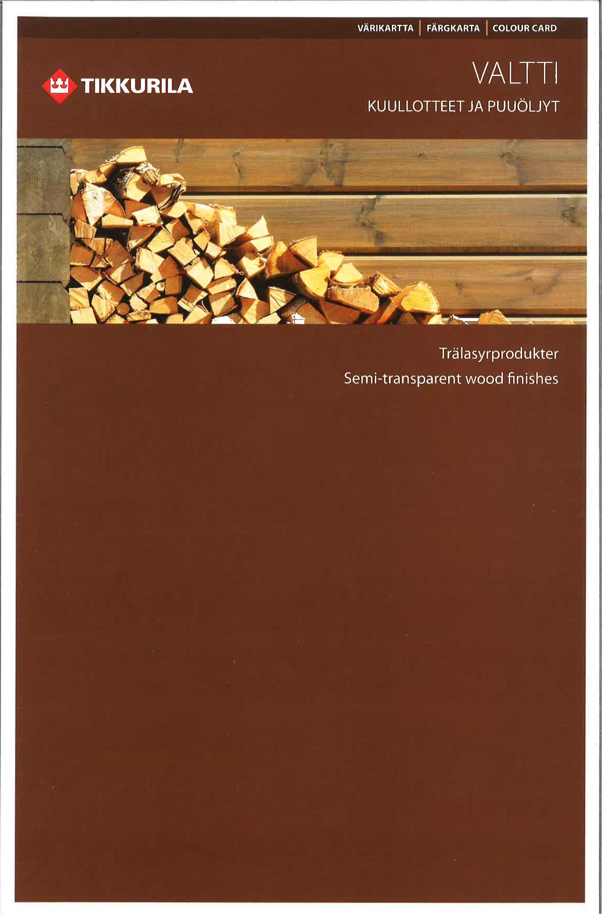 FARBFÄCHER VALTTI SEMI TRANSPARENT
- Farbmuster für halbtransparente Farbtöne für Holz