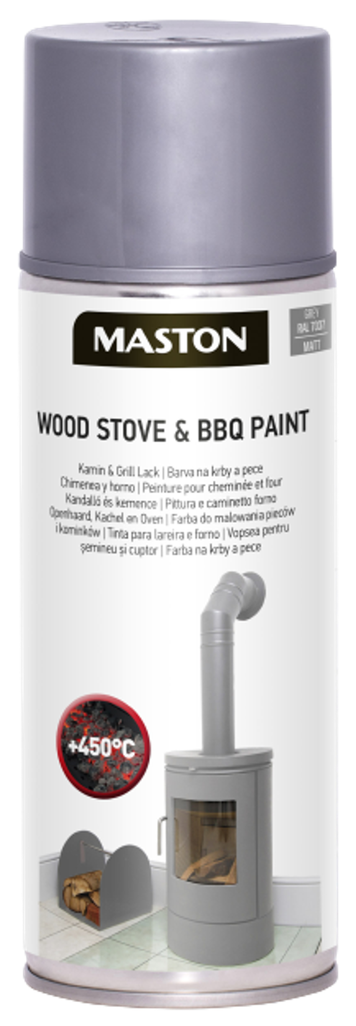 SPRAYPAINT MASTON WOOD STOVE & BBQ PAINT
- Thermosprühlack für Kamin und Grill bis 450°C